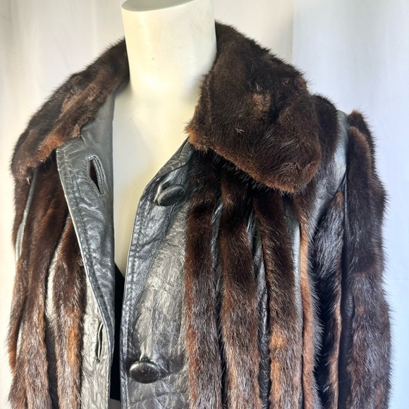 VINTAGE LEATHER JACKET OLD MONEY WINTER COAT LEATHER COAT WITH FUR TRIM SMALL - Picture 15 of 16